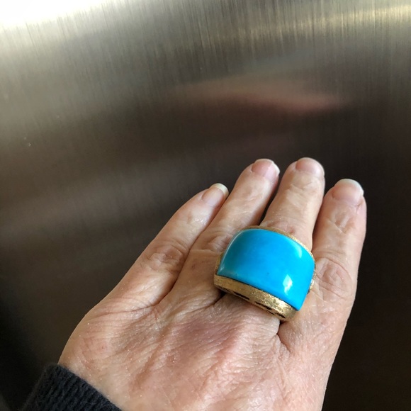Blue Howlite Gold Statement Ring - Picture 3 of 15